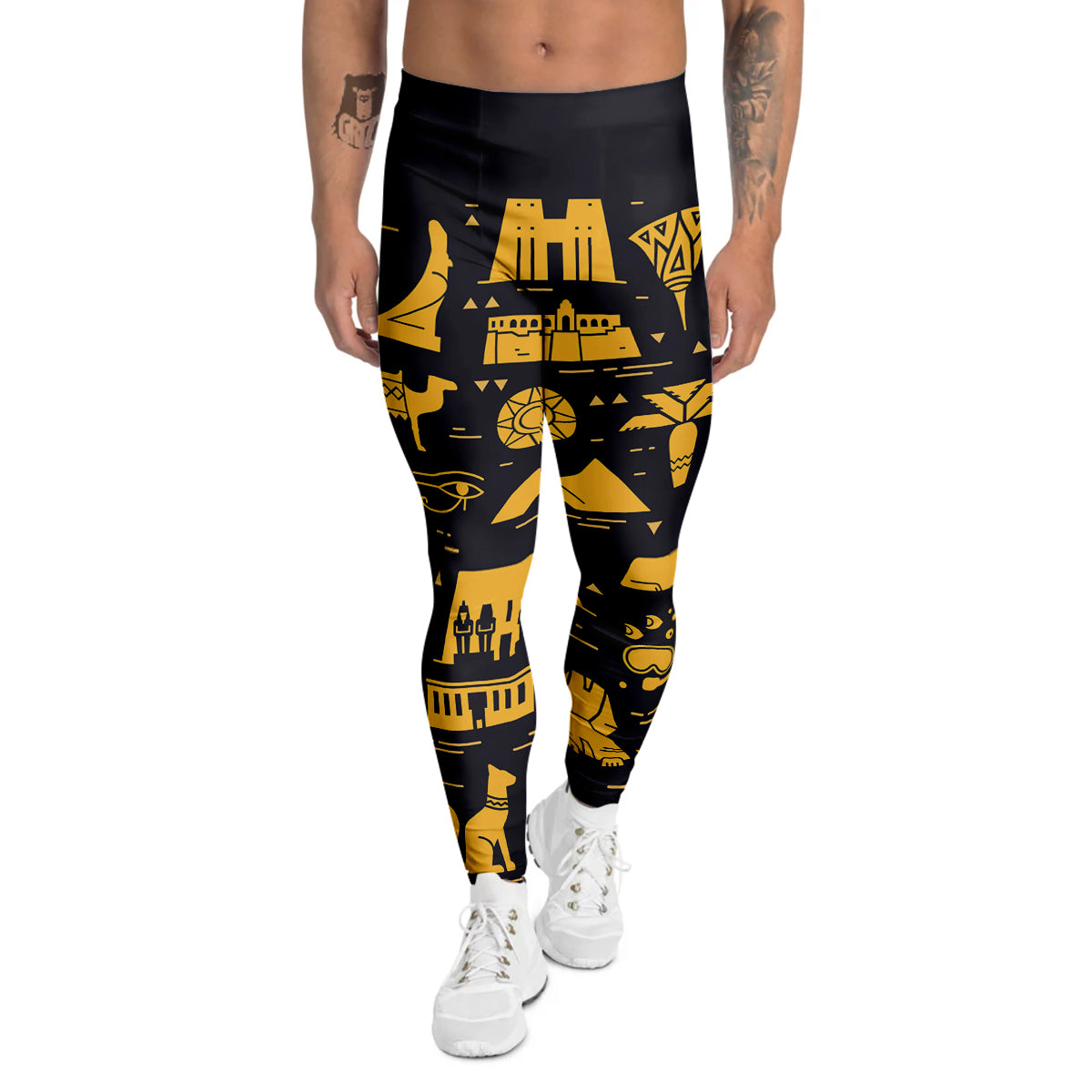 Circular Symbols Of Egypt Print Men's Leggings-grizzshop