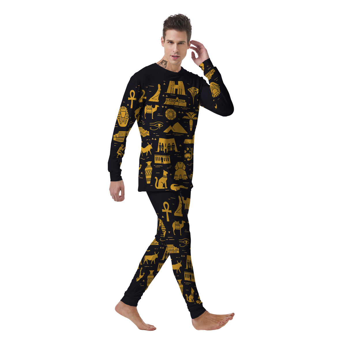 Circular Symbols Of Egypt Print Men's Pajamas-grizzshop