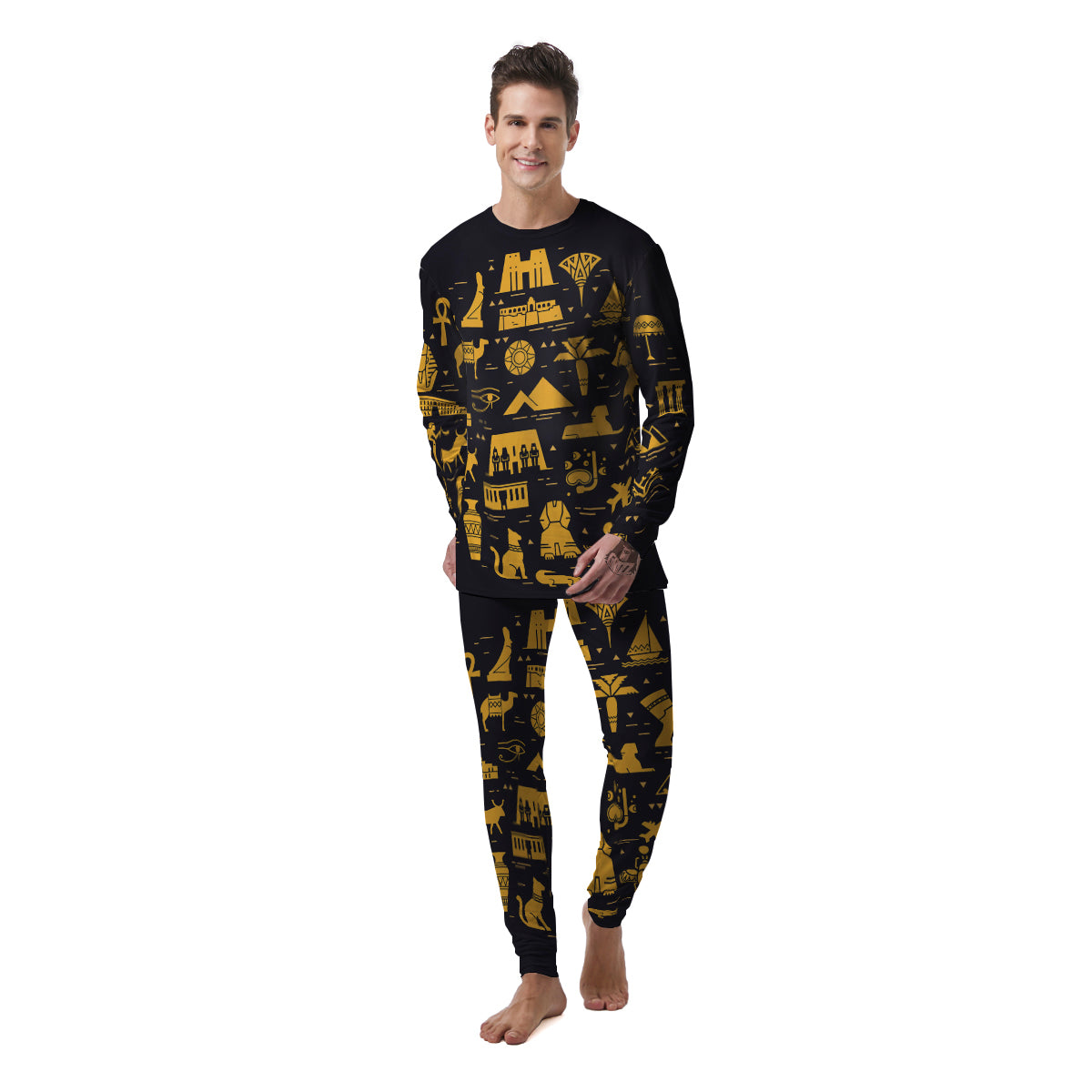 Circular Symbols Of Egypt Print Men's Pajamas-grizzshop