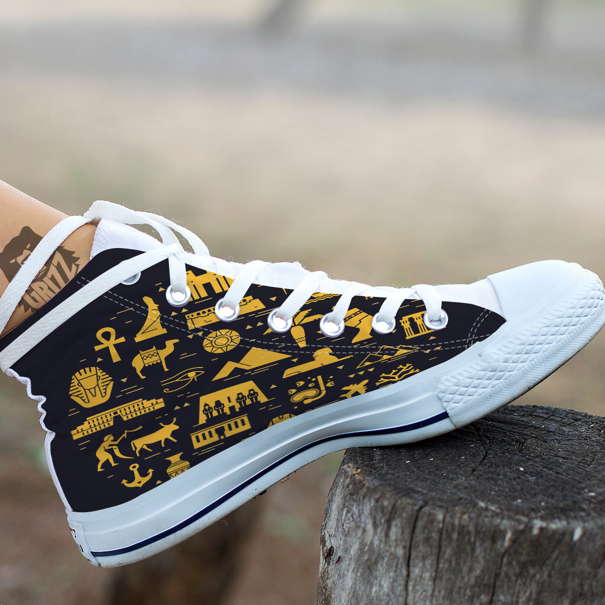 Circular Symbols Of Egypt Print White High Top Shoes-grizzshop