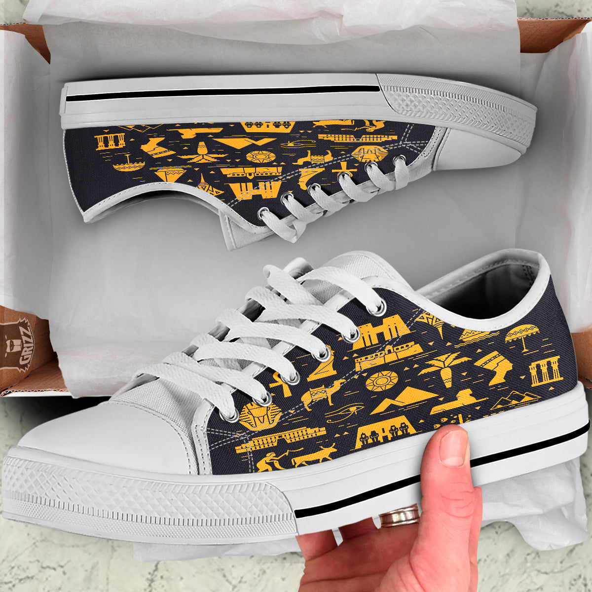 Circular Symbols Of Egypt Print White Low Top Shoes-grizzshop