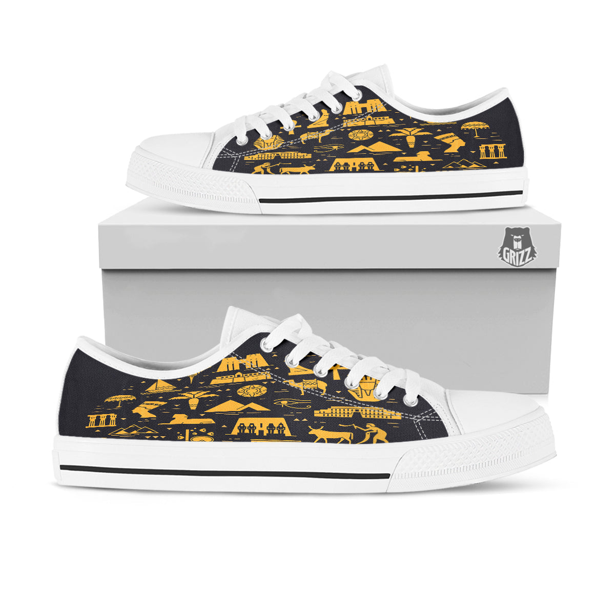 Circular Symbols Of Egypt Print White Low Top Shoes-grizzshop