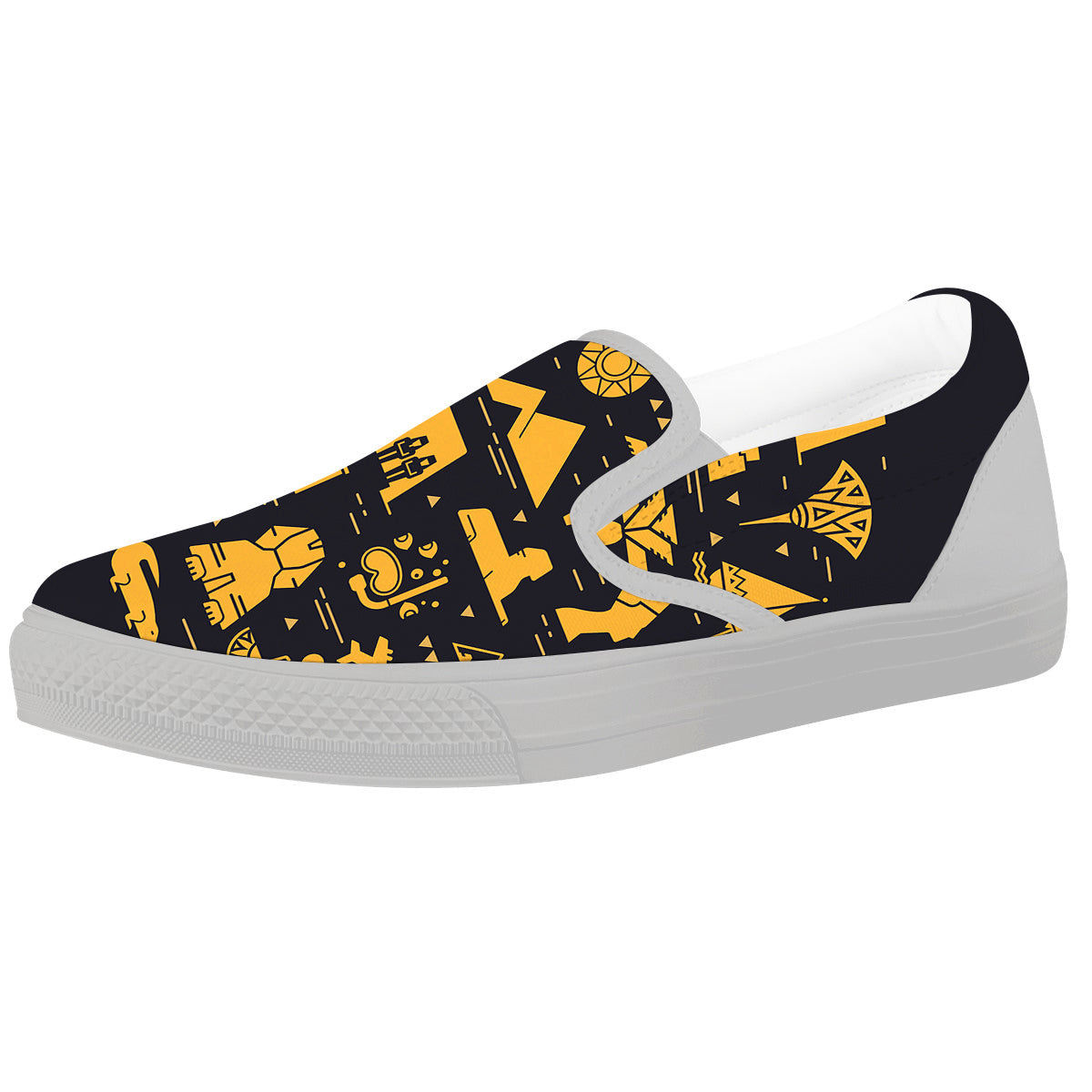Circular Symbols Of Egypt Print White Slip On Shoes-grizzshop