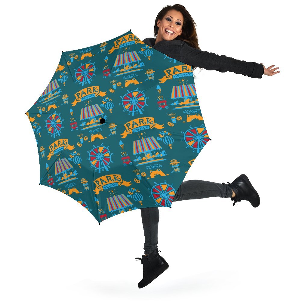 Circus Amusement Park Pattern Print Automatic Foldable Umbrella-grizzshop