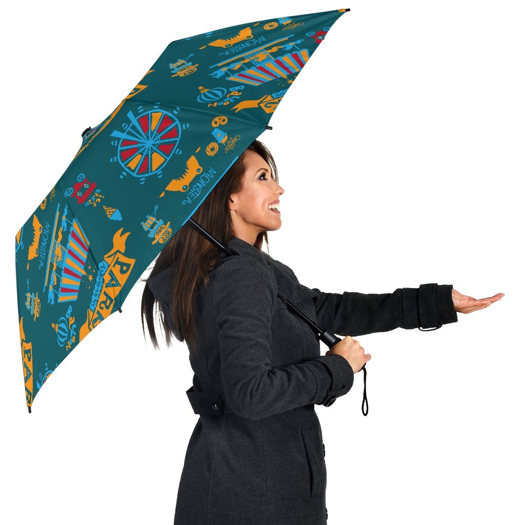 Circus Amusement Park Pattern Print Automatic Foldable Umbrella-grizzshop