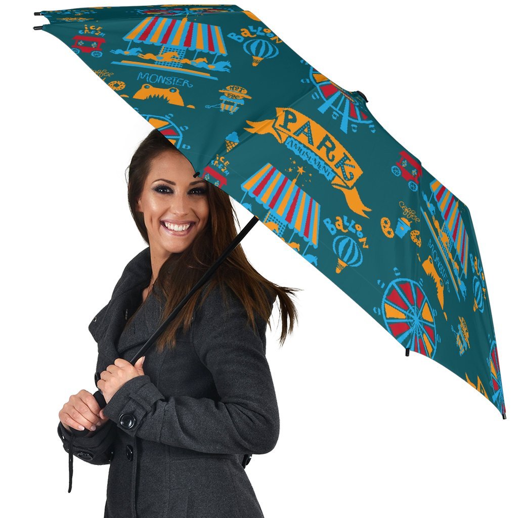 Circus Amusement Park Pattern Print Automatic Foldable Umbrella-grizzshop