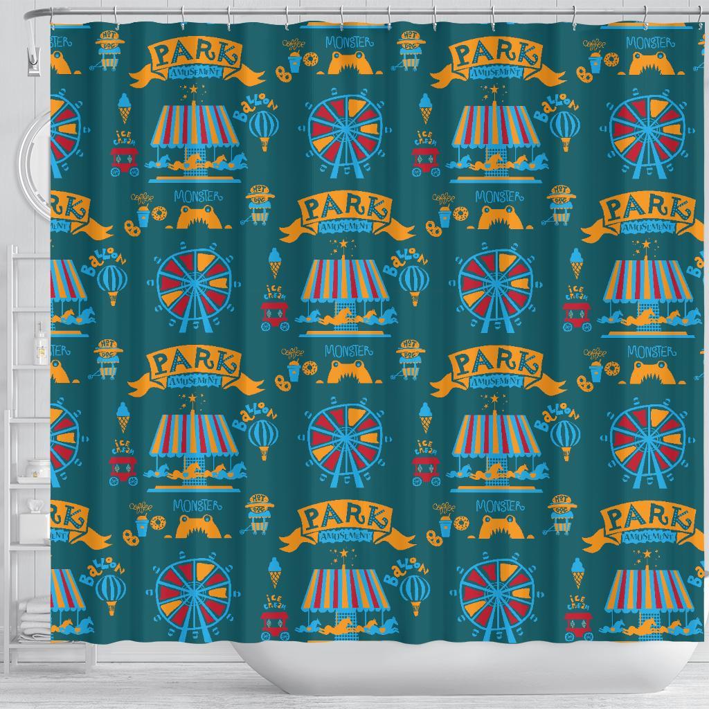 Circus Amusement Park Pattern Print Bathroom Shower Curtain-grizzshop