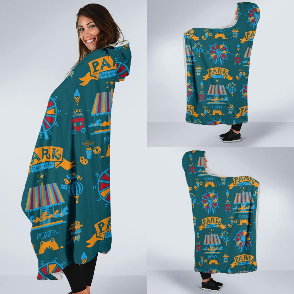 Circus Amusement Park Pattern Print Hooded Blanket-grizzshop