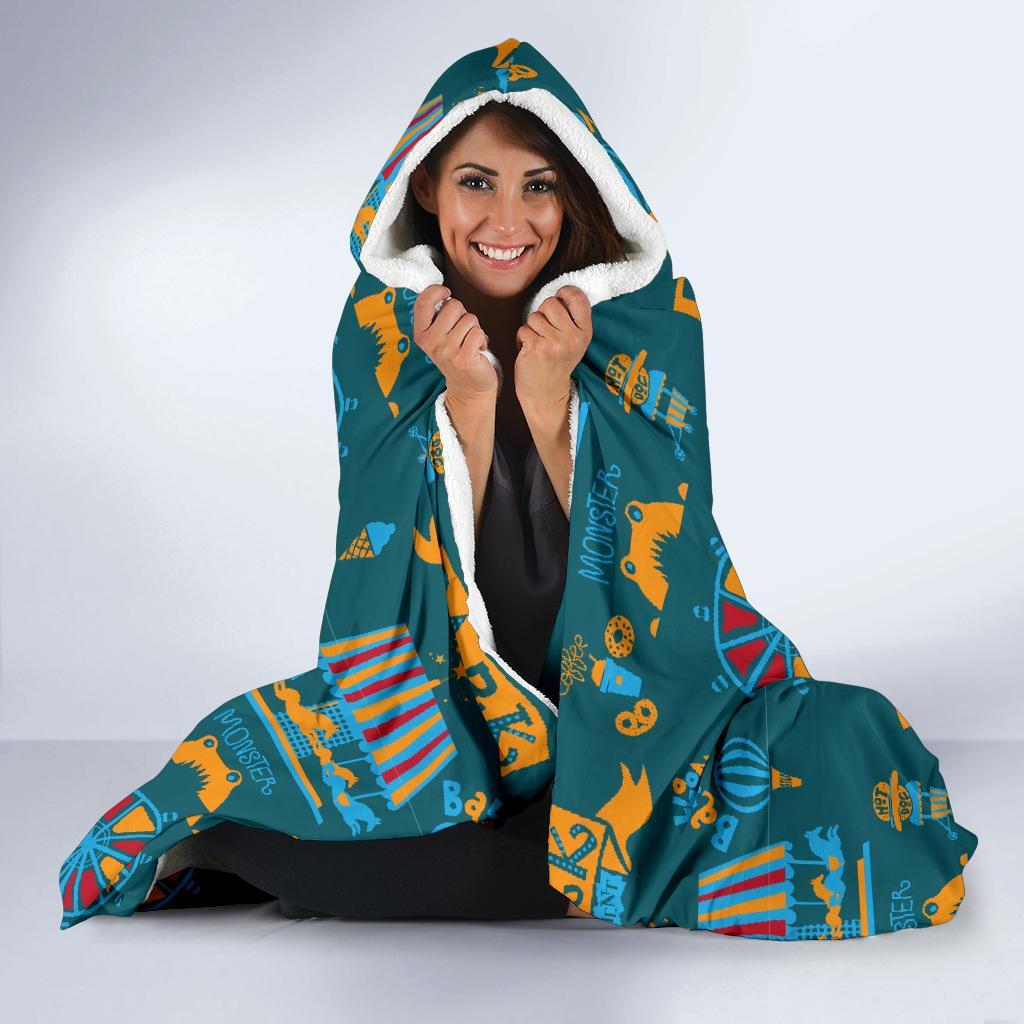 Circus Amusement Park Pattern Print Hooded Blanket-grizzshop