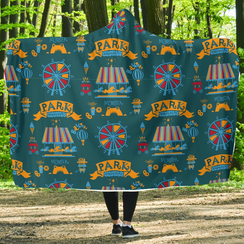 Circus Amusement Park Pattern Print Hooded Blanket-grizzshop