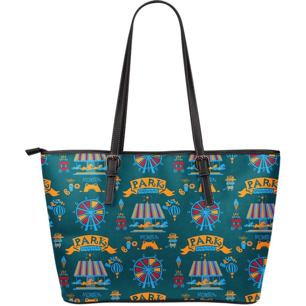 Circus Amusement Park Pattern Print Leather Tote Bag-grizzshop