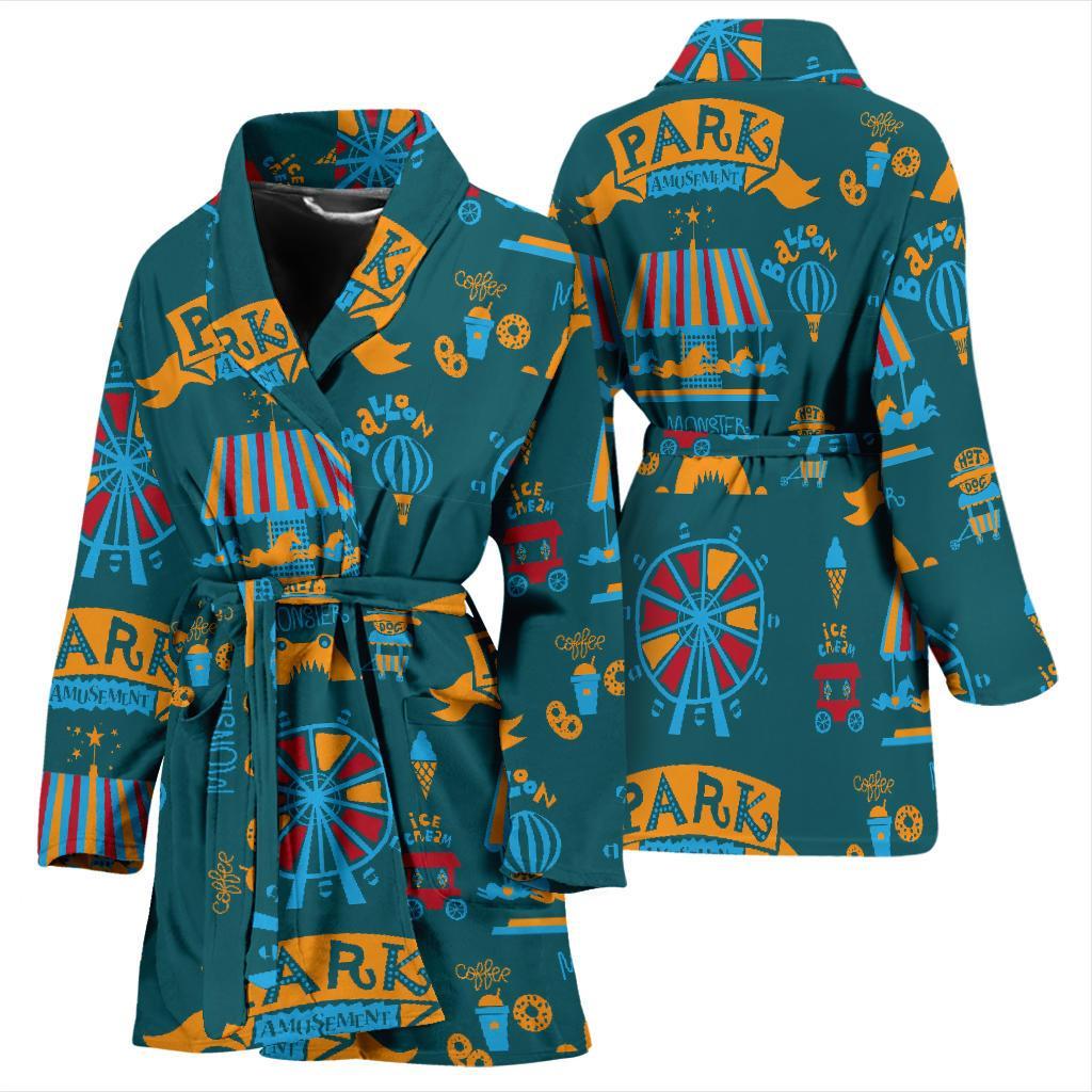 Circus Amusement Park Pattern Print Women Long Robe-grizzshop