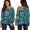 Circus Amusement Park Pattern Print Women Off Shoulder Sweatshirt-grizzshop