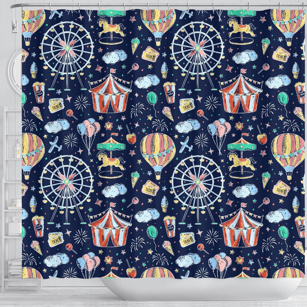 Circus Dream Pattern Print Bathroom Shower Curtain-grizzshop