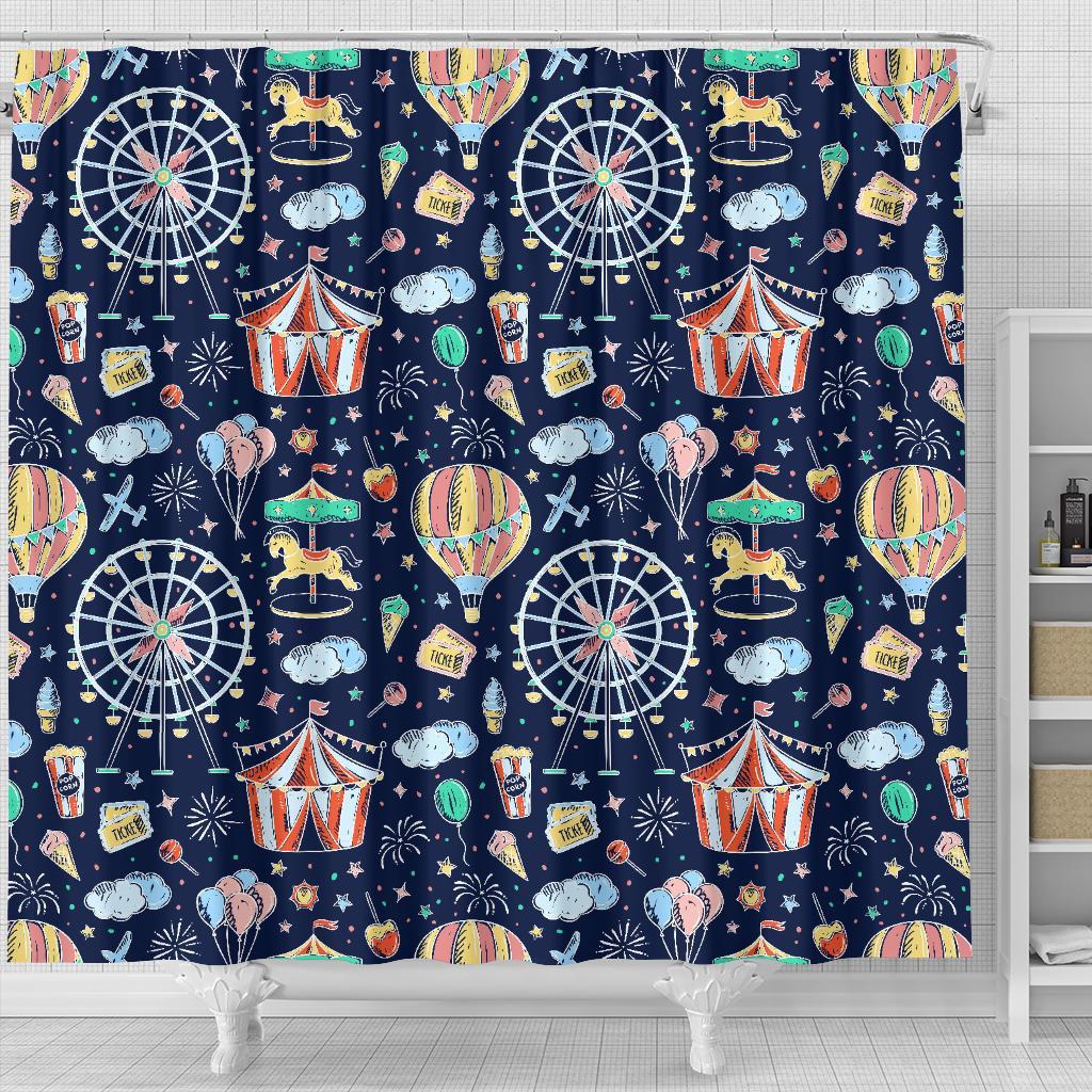 Circus Dream Pattern Print Bathroom Shower Curtain-grizzshop