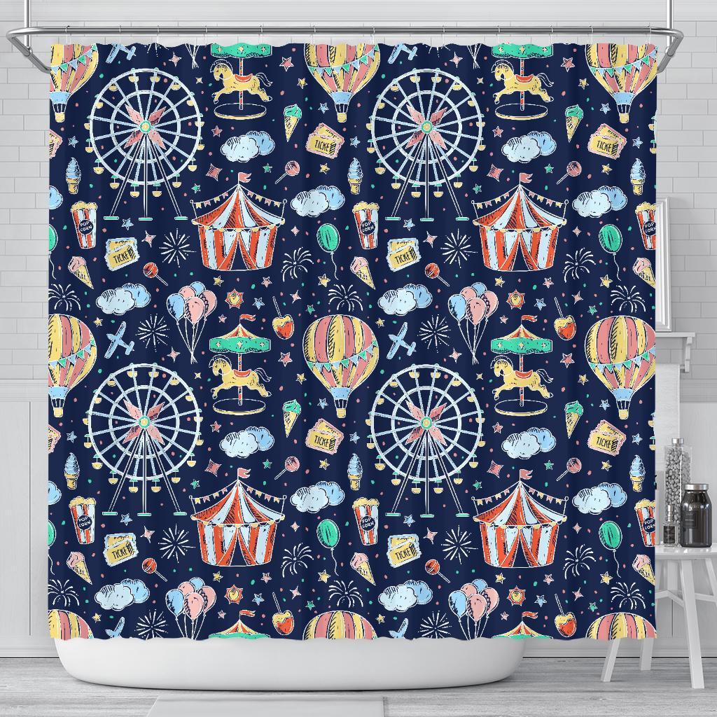 Circus Dream Pattern Print Bathroom Shower Curtain-grizzshop