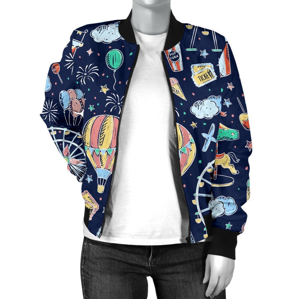 Circus Dream Pattern Print Women Casual Bomber Jacket-grizzshop