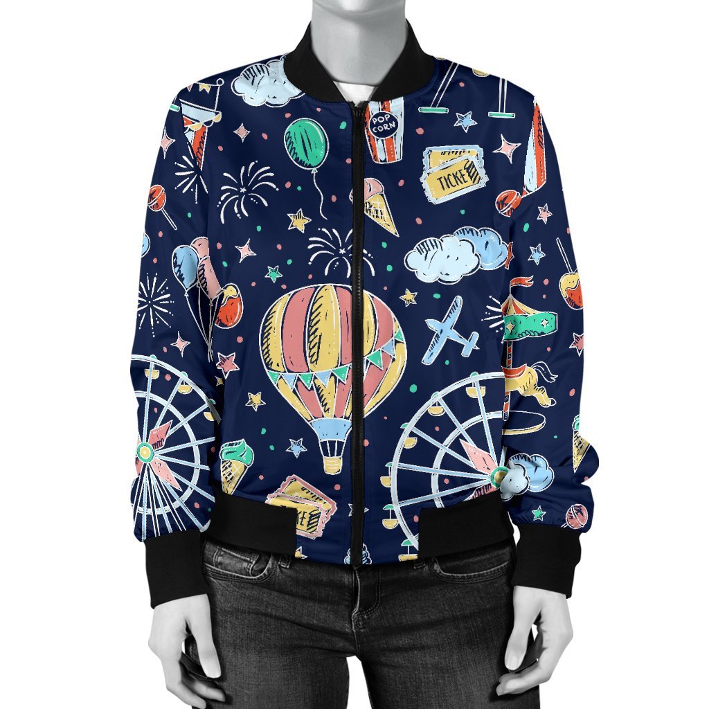 Circus Dream Pattern Print Women Casual Bomber Jacket-grizzshop