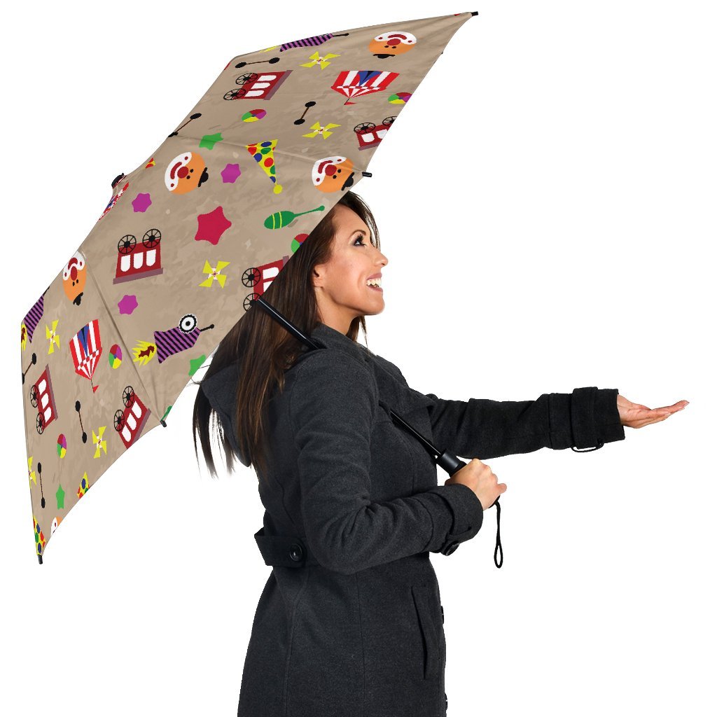 Circus Pattern Print Automatic Foldable Umbrella-grizzshop