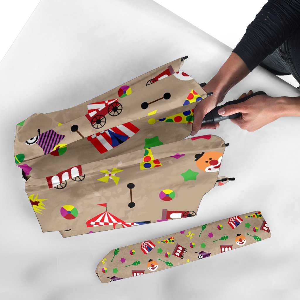 Circus Pattern Print Automatic Foldable Umbrella-grizzshop