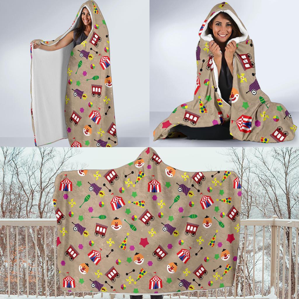 Circus Pattern Print Hooded Blanket-grizzshop