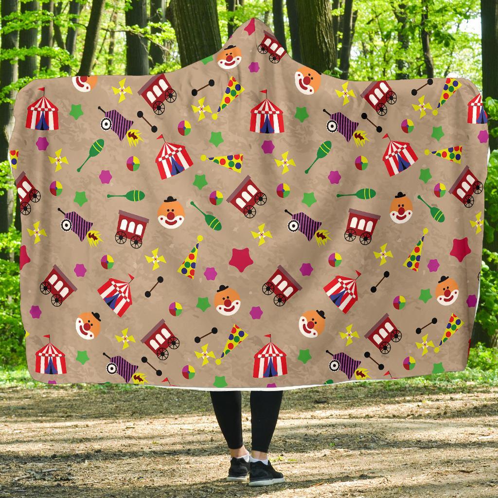 Circus Pattern Print Hooded Blanket-grizzshop