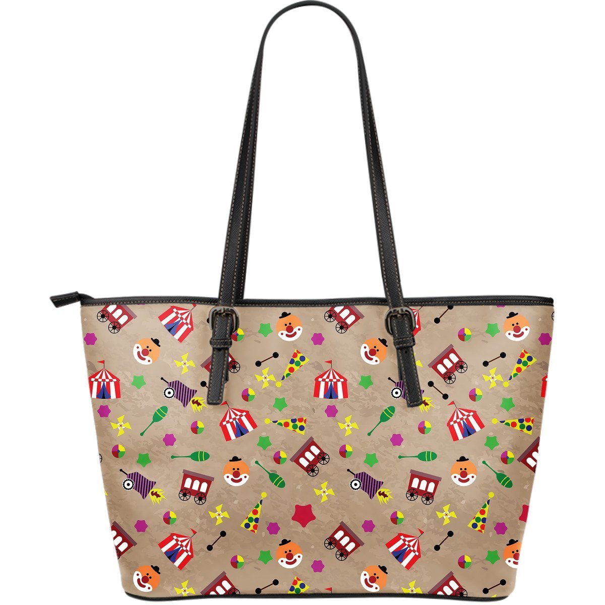 Circus Pattern Print Leather Tote Bag-grizzshop