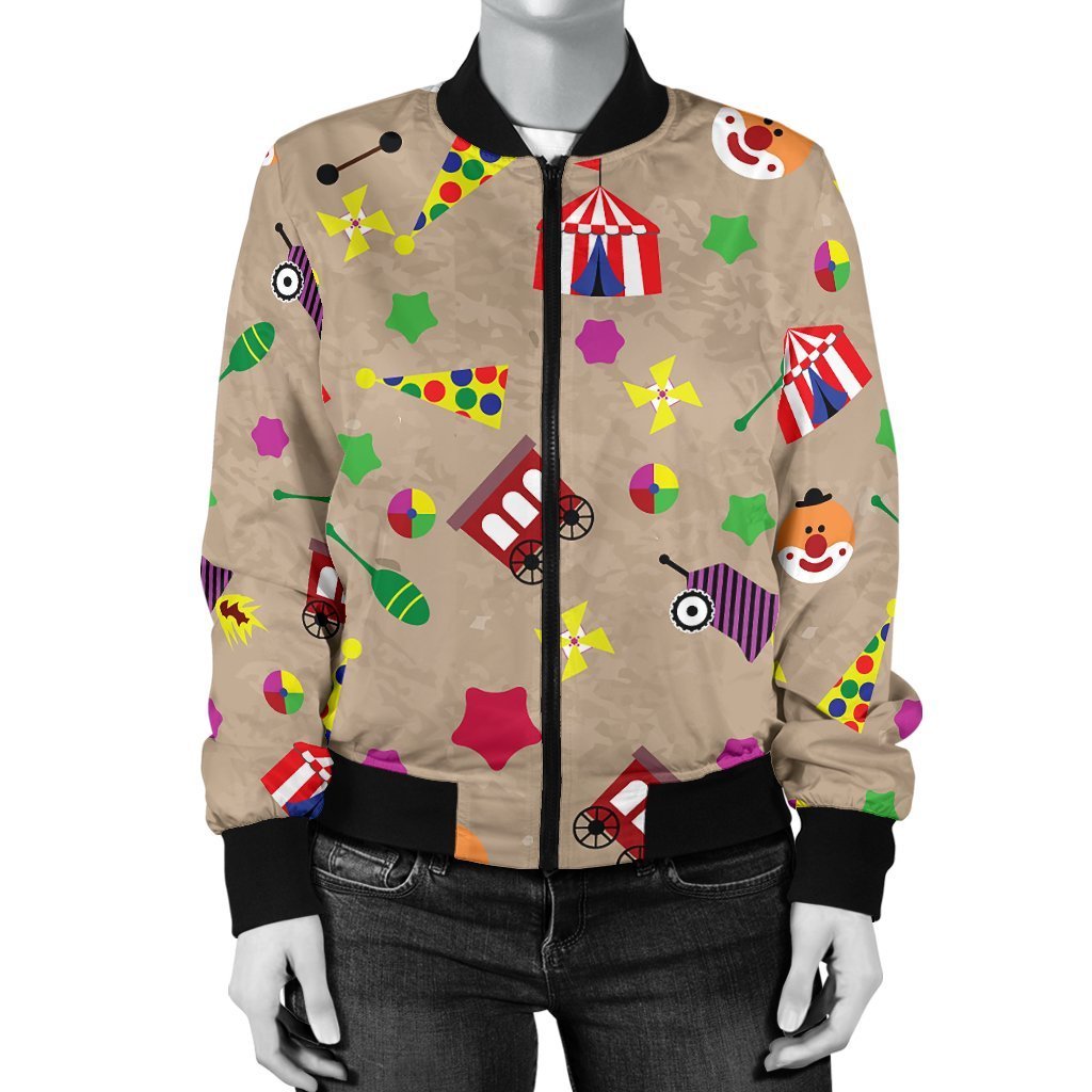 Circus Pattern Print Women Casual Bomber Jacket-grizzshop