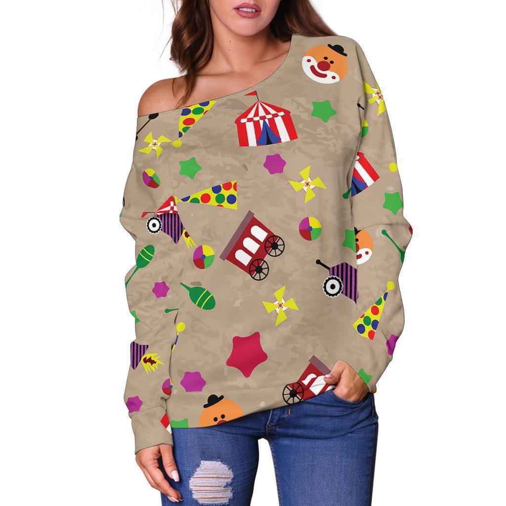 Circus Pattern Print Women Off Shoulder Sweatshirt-grizzshop