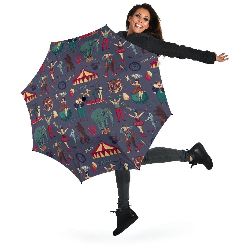 Circus Print Pattern Automatic Foldable Umbrella-grizzshop