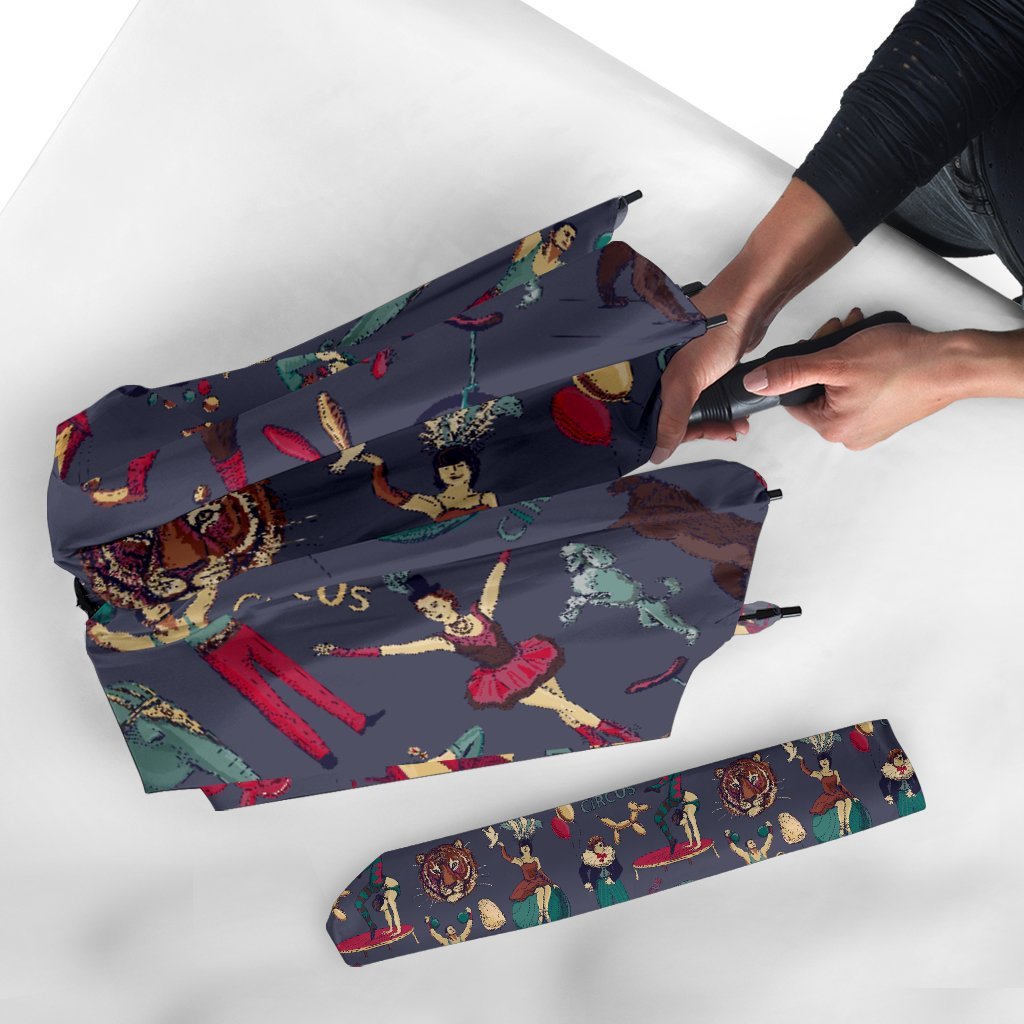 Circus Print Pattern Automatic Foldable Umbrella-grizzshop