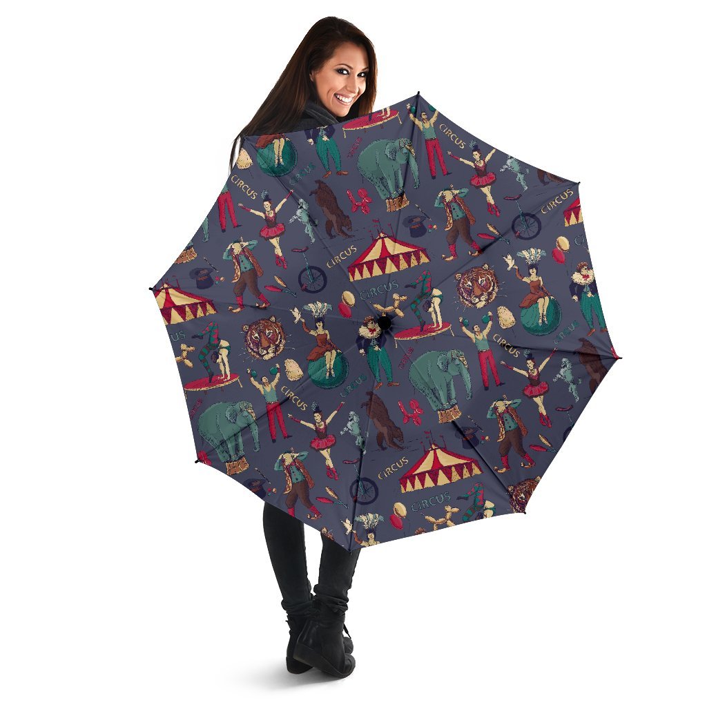 Circus Print Pattern Automatic Foldable Umbrella-grizzshop