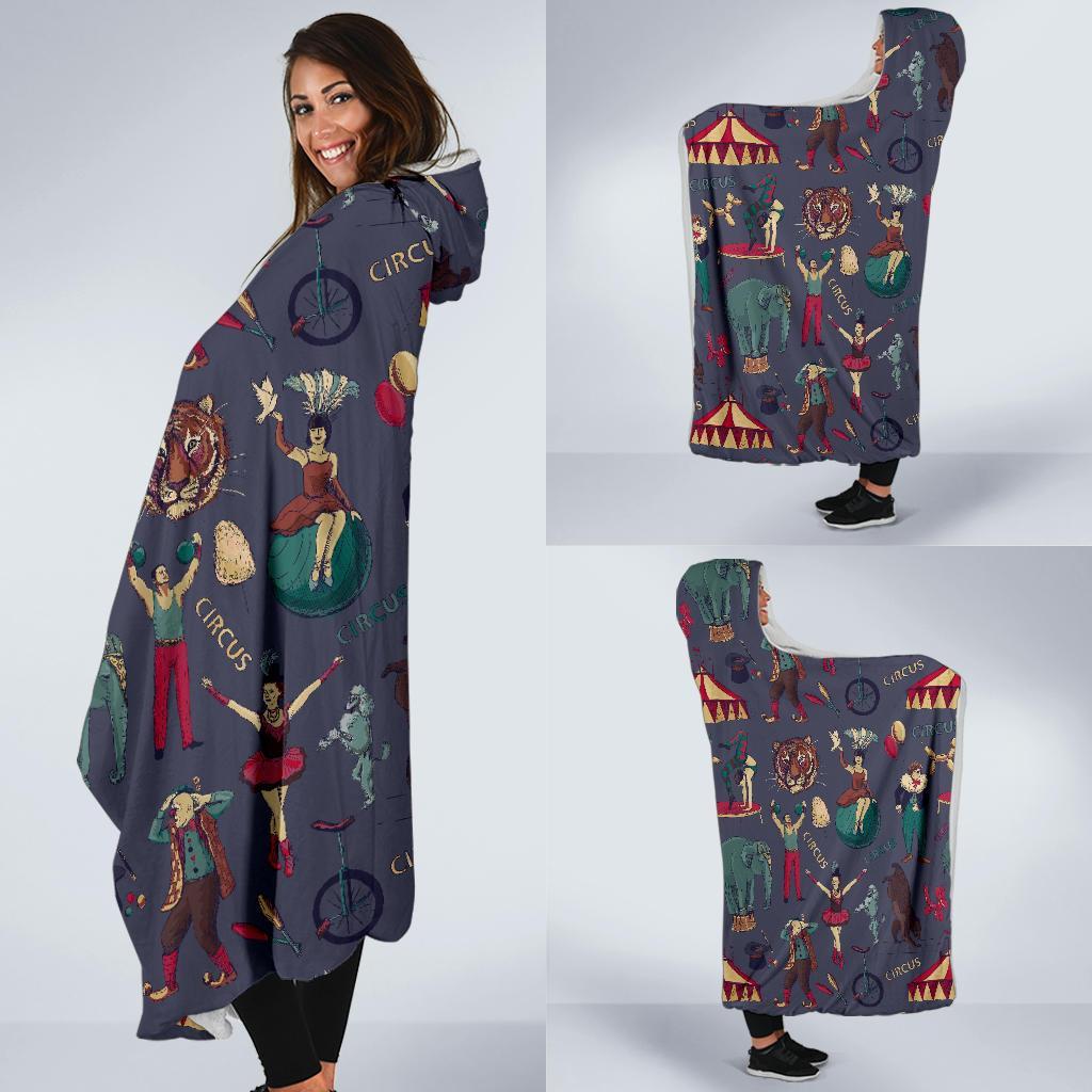 Circus Print Pattern Hooded Blanket-grizzshop