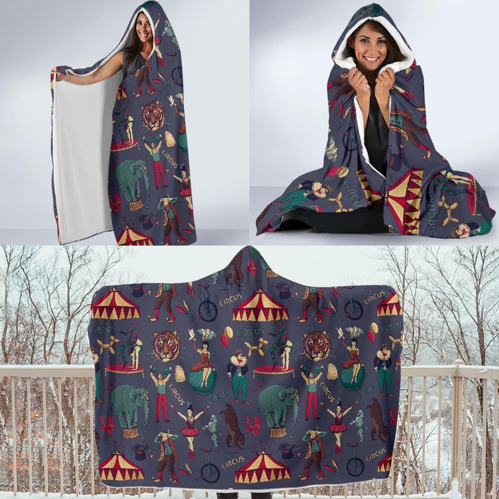 Circus Print Pattern Hooded Blanket-grizzshop