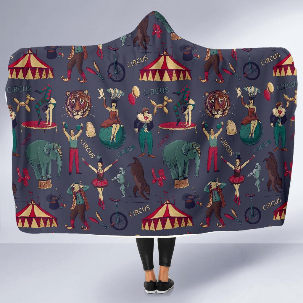 Circus Print Pattern Hooded Blanket-grizzshop