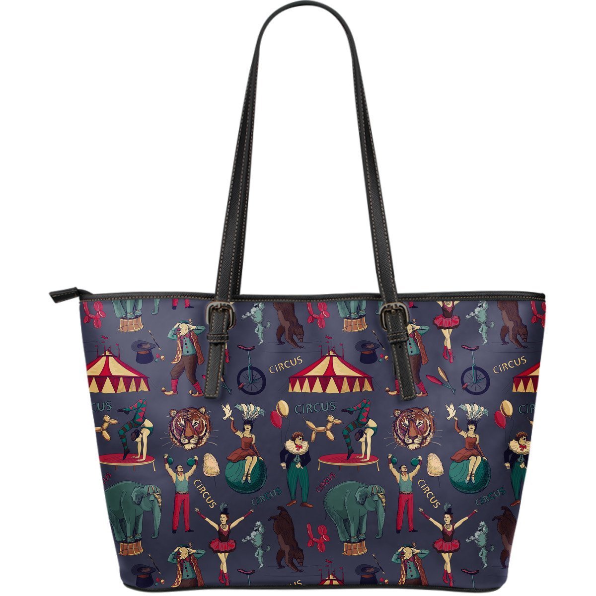 Circus Print Pattern Leather Tote Bag-grizzshop