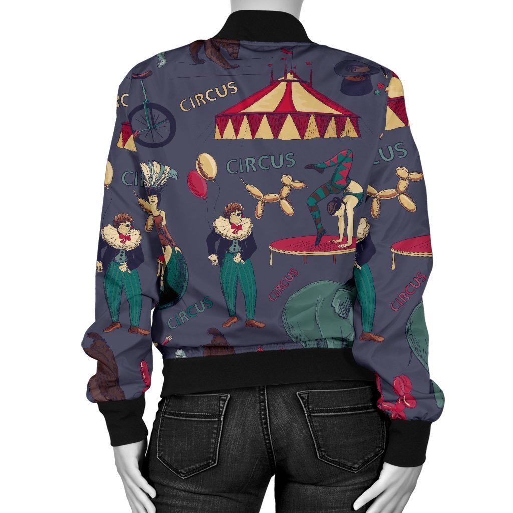 Circus Print Pattern Women Casual Bomber Jacket-grizzshop