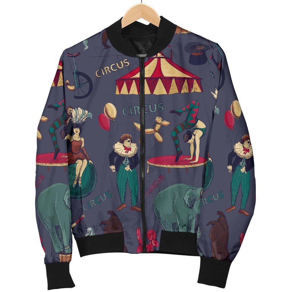 Circus Print Pattern Women Casual Bomber Jacket-grizzshop