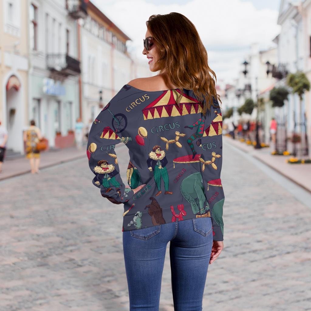 Circus Print Pattern Women Off Shoulder Sweatshirt-grizzshop