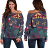 Circus Print Pattern Women Off Shoulder Sweatshirt-grizzshop