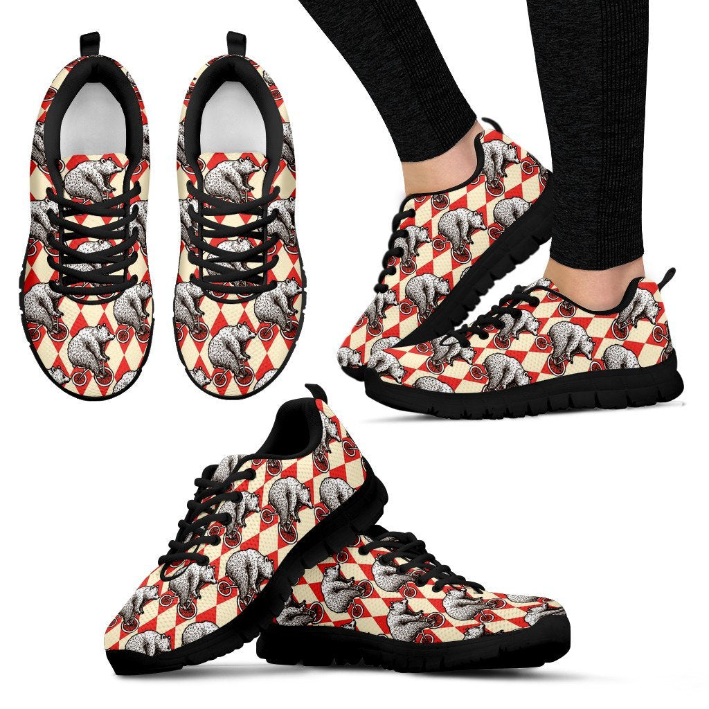 Circus Teddy Bear Pattern Print Black Sneaker Shoes For Men Women-grizzshop