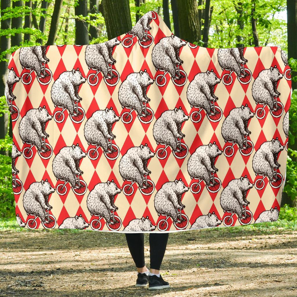 Circus Teddy Bear Pattern Print Hooded Blanket-grizzshop