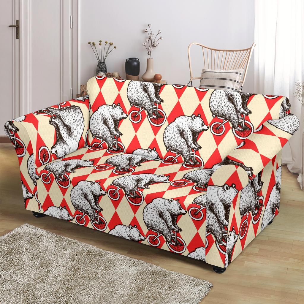 Circus Teddy Bear Pattern Print Loveseat Cover-grizzshop