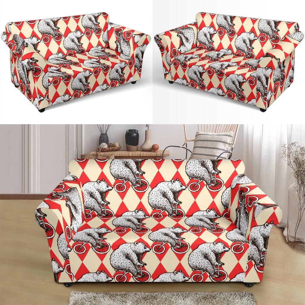 Circus Teddy Bear Pattern Print Loveseat Cover-grizzshop