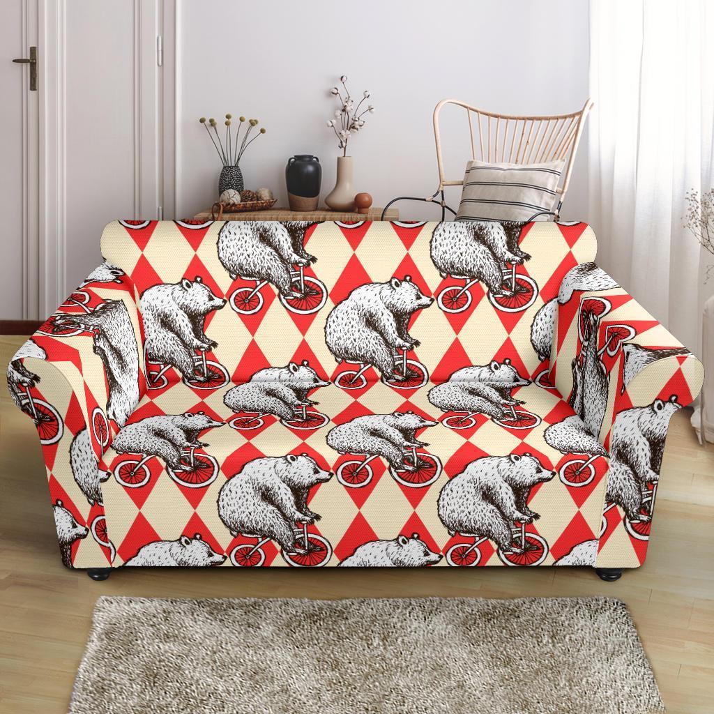 Circus Teddy Bear Pattern Print Loveseat Cover-grizzshop