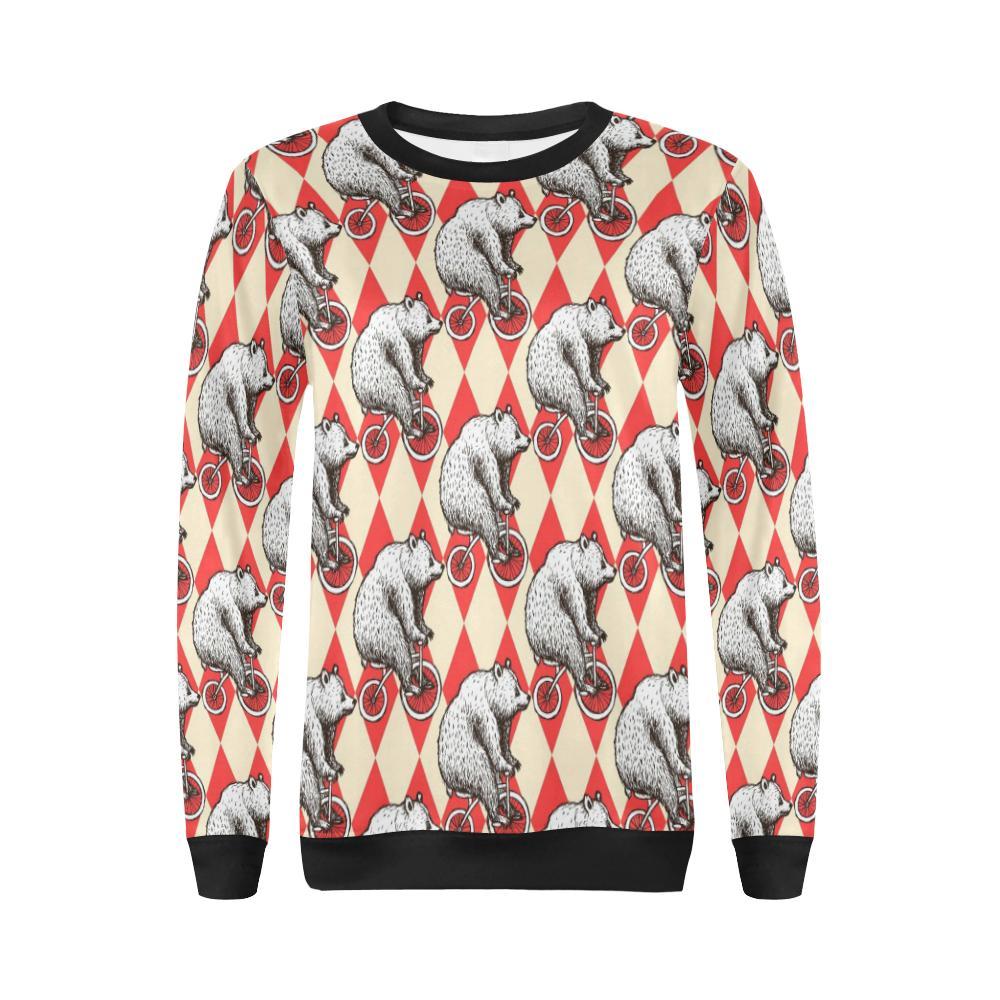 Circus Teddy Bear Pattern Print Women Crewneck Sweatshirt-grizzshop