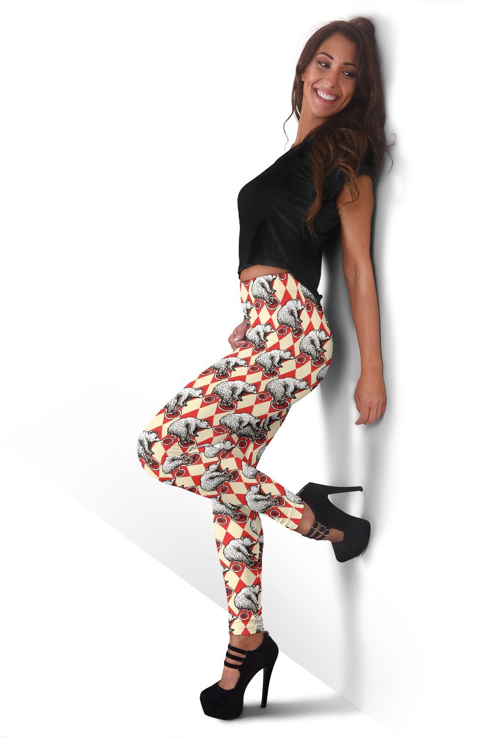 Circus Teddy Bear Pattern Print Women Leggings-grizzshop