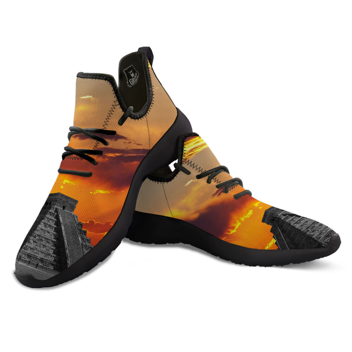 Civilization Mayan Print Black Athletic Shoes-grizzshop