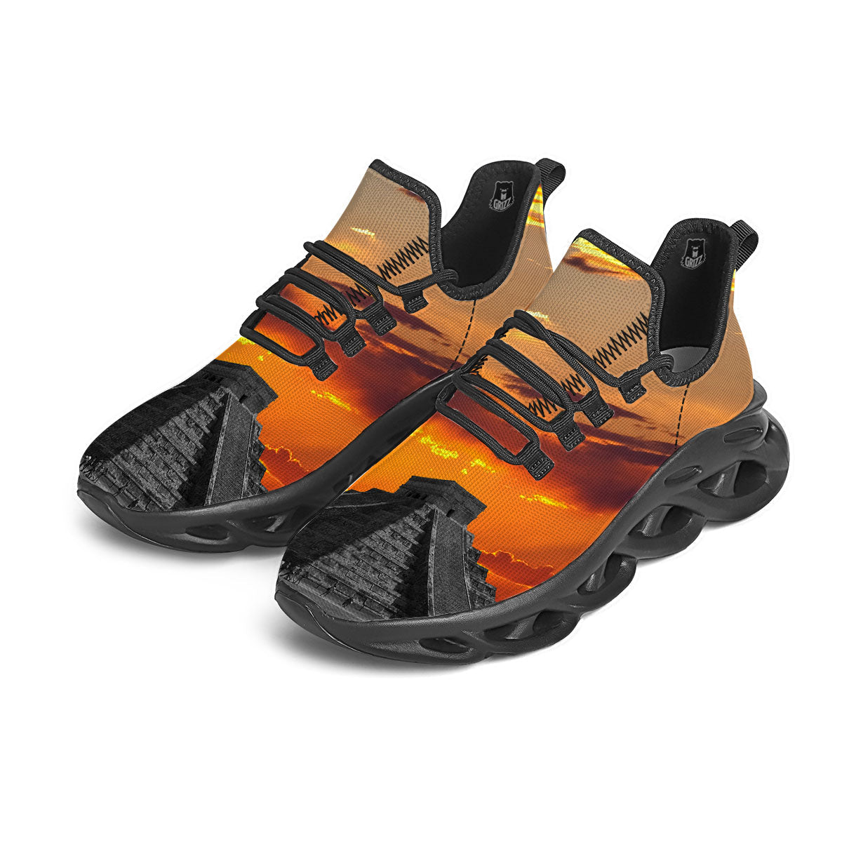 Civilization Mayan Print Black Running Shoes-grizzshop