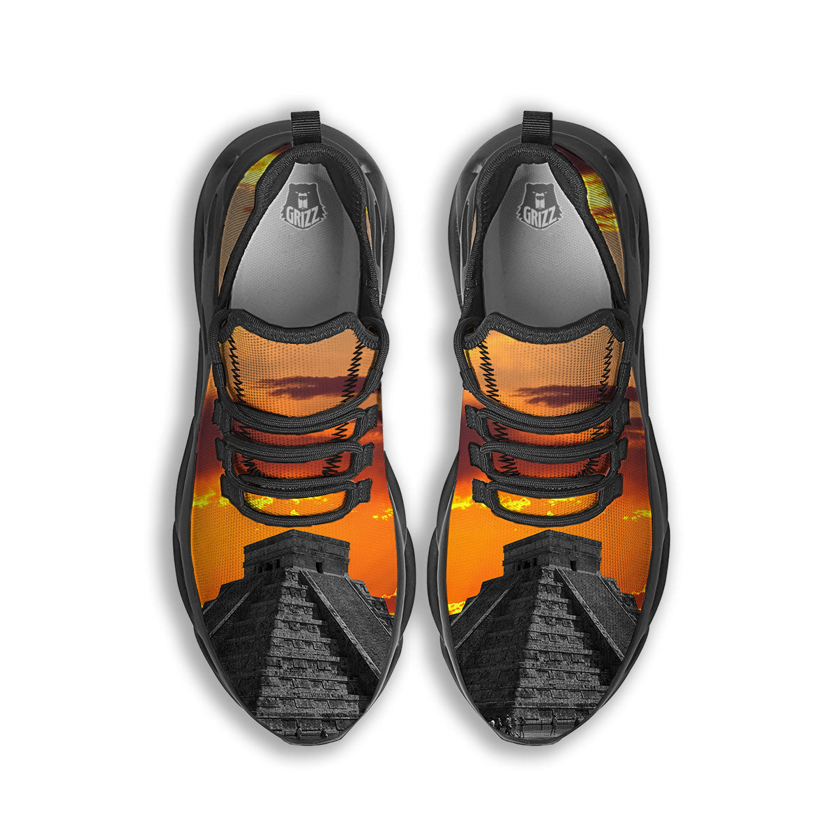 Civilization Mayan Print Black Running Shoes-grizzshop